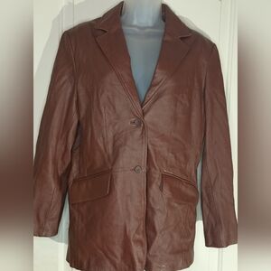 PAMELA MCCOY Vintage Winter Work Brown butterly Leather Jacket Blazer M (#1,210)